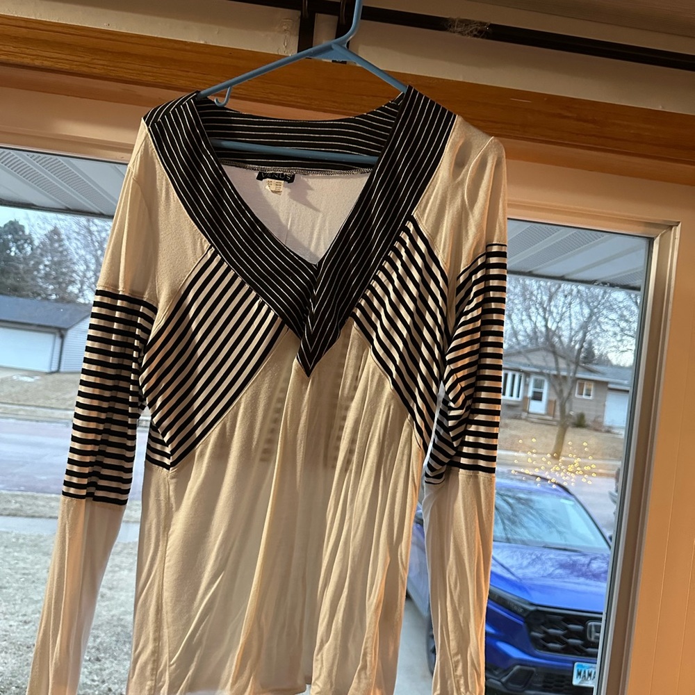 White and Black Striped Top